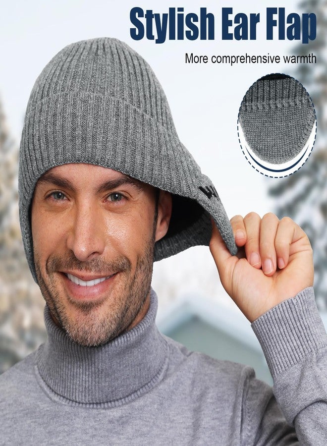 Wmcaps قبعة صوفية مبطنة من Wmcaps مع غطاء للأذنين، قبعة شتوية محبوكة للرجال والنساء، قبعة شتوية سوداء للطقس البارد - Image 2